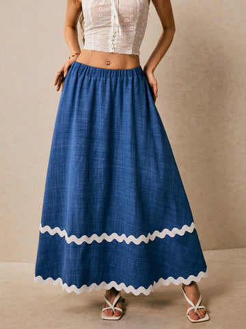 Poéselle Women's Casual Everyday Contrast Rib Waist A-Line Skirt Poéselle Women's Casual Everyday Contrast Rib Waist A-Line Skirt