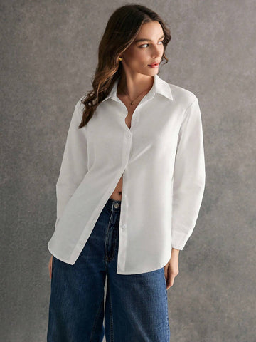 Women's Solid Color Front Button Pleated Elegant Long Sleeve Blouse,2024 AW, Winter Clothes Women's Solid Color Front Button Pleated Elegant Long Sleeve Blouse,2024 AW, Winter Clothes