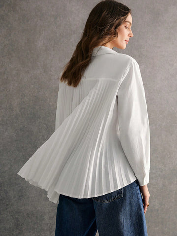 Women's Solid Color Front Button Pleated Elegant Long Sleeve Blouse,2024 AW, Winter Clothes Women's Solid Color Front Button Pleated Elegant Long Sleeve Blouse,2024 AW, Winter Clothes