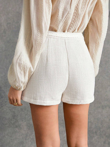 Poéselle Women's Solid Color Front Button Pocket Casual High Waist Slimming Shorts Poéselle Women's Solid Color Front Button Pocket Casual High Waist Slimming Shorts