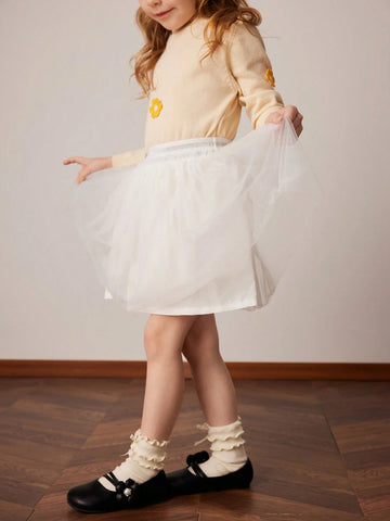 PrepCrw Young Girls' Casual Elastic Waist Flowy A-Line Mesh Skirt, Spring & Autumn PrepCrw Young Girls' Casual Elastic Waist Flowy A-Line Mesh Skirt, Spring & Autumn