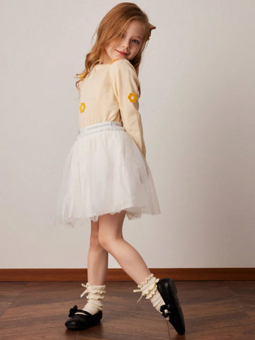 PrepCrw Young Girls' Casual Elastic Waist Flowy A-Line Mesh Skirt, Spring & Autumn PrepCrw Young Girls' Casual Elastic Waist Flowy A-Line Mesh Skirt, Spring & Autumn