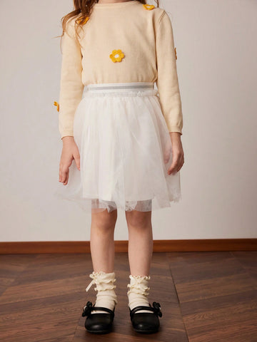 PrepCrw Young Girls' Casual Elastic Waist Flowy A-Line Mesh Skirt, Spring & Autumn PrepCrw Young Girls' Casual Elastic Waist Flowy A-Line Mesh Skirt, Spring & Autumn