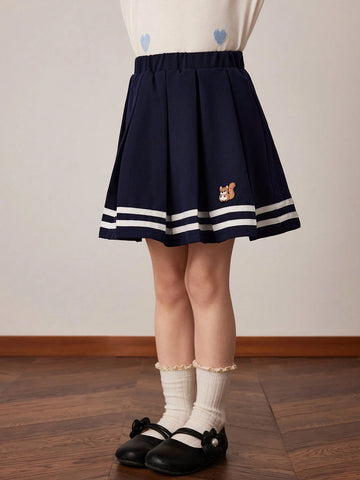 PrepCrw Young Girls Collegiate Style Navy Elastic Waist Woven Wide Hem Skirt, Spring & Autumn PrepCrw Young Girls Collegiate Style Navy Elastic Waist Woven Wide Hem Skirt, Spring & Autumn