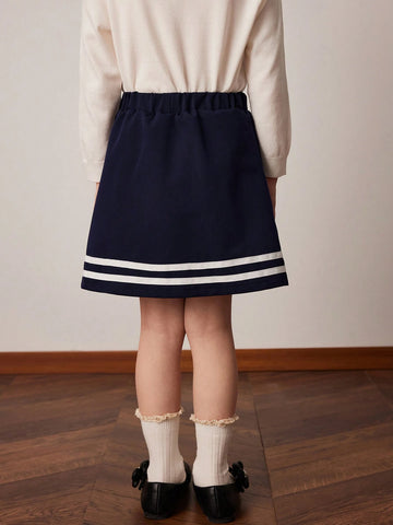 PrepCrw Young Girls Collegiate Style Navy Elastic Waist Woven Wide Hem Skirt, Spring & Autumn PrepCrw Young Girls Collegiate Style Navy Elastic Waist Woven Wide Hem Skirt, Spring & Autumn