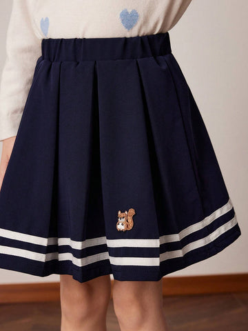 PrepCrw Young Girls Collegiate Style Navy Elastic Waist Woven Wide Hem Skirt, Spring & Autumn PrepCrw Young Girls Collegiate Style Navy Elastic Waist Woven Wide Hem Skirt, Spring & Autumn