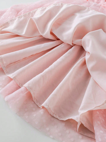 PrepCrw Young Girls Spring/Summer White/Pink Academic Style Knit & Mesh Waist Shaping A-Line Round Neck Dress/Set PrepCrw Young Girls Spring/Summer White/Pink Academic Style Knit & Mesh Waist Shaping A-Line Round Neck Dress/Set