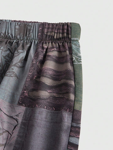 ROMWE Fairycore Boho Style Loose Women's Wide Leg Pants With Star, Moon And Plant Collage Print ROMWE Fairycore Boho Style Loose Women's Wide Leg Pants With Star, Moon And Plant Collage Print