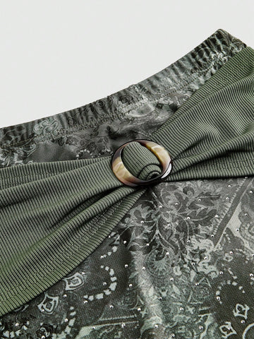 Fairycore Women's Hippie Vine Totem Rhinestone Skirt Fairycore Women's Hippie Vine Totem Rhinestone Skirt