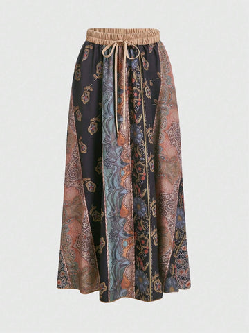 ROMWE Goth Floral Print Knot Skirt ROMWE Goth Floral Print Knot Skirt