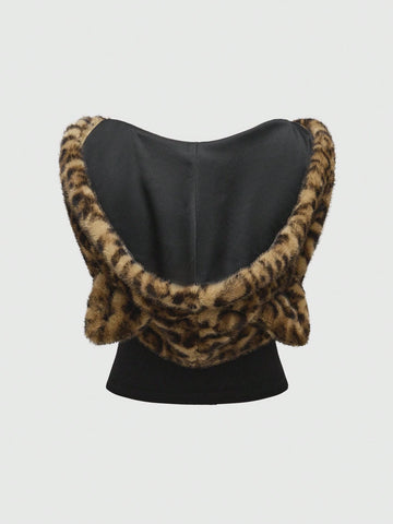 ROMWE Grunge Punk Y2K Harajuku Gal Style Patchwork Leopard Faux Fur Cat Ear Hooded Tight 2-Piece Set For Women ROMWE Grunge Punk Y2K Harajuku Gal Style Patchwork Leopard Faux Fur Cat Ear Hooded Tight 2-Piece Set For Women