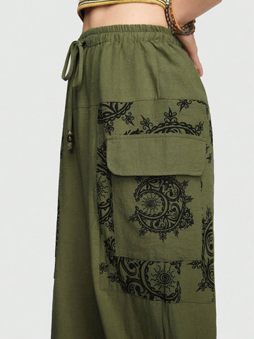ROMWE Hippie Bohemian Elf Nepal Sun Moon Star Pattern Cargo Pants ROMWE Hippie Bohemian Elf Nepal Sun Moon Star Pattern Cargo Pants