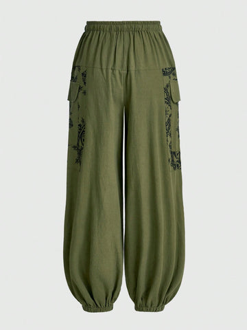 ROMWE Hippie Bohemian Elf Nepal Sun Moon Star Pattern Cargo Pants ROMWE Hippie Bohemian Elf Nepal Sun Moon Star Pattern Cargo Pants
