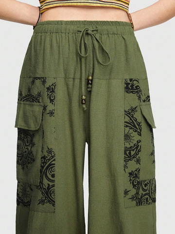 ROMWE Hippie Bohemian Elf Nepal Sun Moon Star Pattern Cargo Pants ROMWE Hippie Bohemian Elf Nepal Sun Moon Star Pattern Cargo Pants