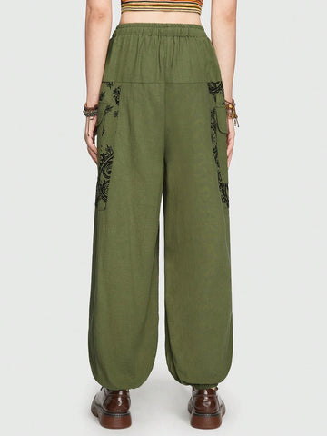 ROMWE Hippie Bohemian Elf Nepal Sun Moon Star Pattern Cargo Pants ROMWE Hippie Bohemian Elf Nepal Sun Moon Star Pattern Cargo Pants