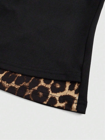 ROMWE J-Fashion Women Leopard Print Halter Round Ring Decorated Zipper Long Sleeve T-Shirt ROMWE J-Fashion Women Leopard Print Halter Round Ring Decorated Zipper Long Sleeve T-Shirt