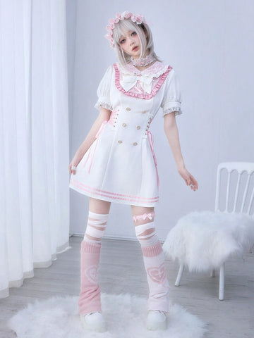 ROMWE Kawaii Cute Lolita Style Lace Patchwork A-Line Waist Cinched Mini Dress, Anime/Kawaii ROMWE Kawaii Cute Lolita Style Lace Patchwork A-Line Waist Cinched Mini Dress, Anime/Kawaii