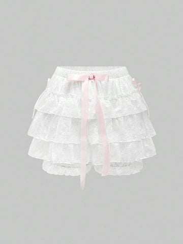 ROMWE Kawaii Women Lace Floral Ribbon Bowknot Rose Cake Layer Kawaii Shorts ROMWE Kawaii Women Lace Floral Ribbon Bowknot Rose Cake Layer Kawaii Shorts