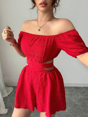 Rafferiza 1pc Women's Off Shoulder Cutout Waist Jumpsuit Rafferiza 1pc Women's Off Shoulder Cutout Waist Jumpsuit