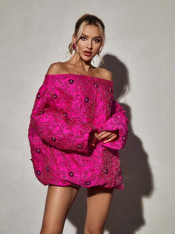 Ravina Long Sleeve Jacquard Mini Dress Ravina Long Sleeve Jacquard Mini Dress