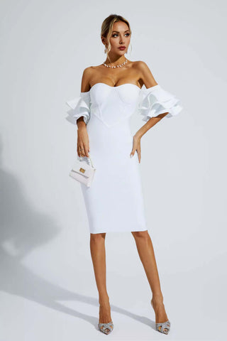 Raya White Bandage Bridesmaid Midi Dress Raya White Bandage Bridesmaid Midi Dress