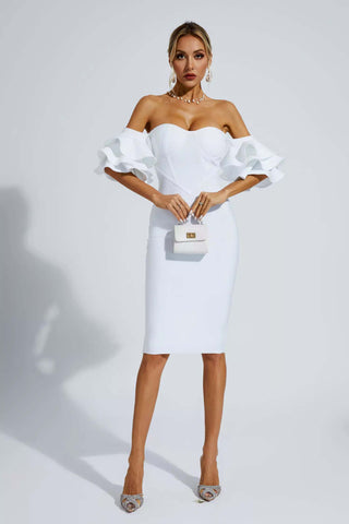 Raya White Bandage Bridesmaid Midi Dress Raya White Bandage Bridesmaid Midi Dress