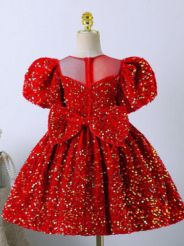 Red Sequin Children's Dress Girl Princess Dress Birthday One Year Old Young Girl Catwalk Host Piano Performance Costume, Christmas Party Red Sequin Children's Dress Girl Princess Dress Birthday One Year Old Young Girl Catwalk Host Piano Performance Costume, Christmas Party