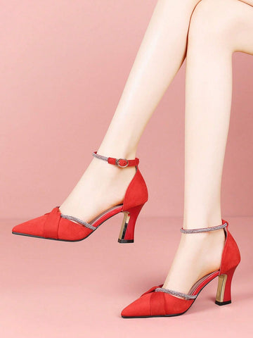 Rhinestone One-Buckle Open-Toe Stiletto High Heels, Versatile Fashionable Trendy Rhinestone One-Buckle Open-Toe Stiletto High Heels, Versatile Fashionable Trendy