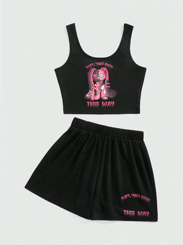 Rosie ROMWE Avant Women's Summer Casual Printed Sleeveless Top And Shorts Set Rosie ROMWE Avant Women's Summer Casual Printed Sleeveless Top And Shorts Set