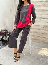 Round Neck Contrast Color Top And Pants Set