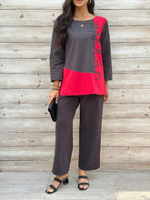 Round Neck Contrast Color Top And Pants Set