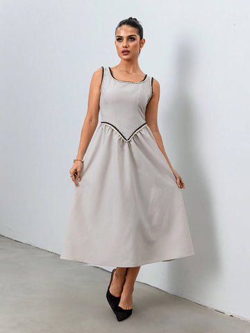 Roylia Elegant Commuter Sleeveless A-Line Dress With Webbing Decor Roylia Elegant Commuter Sleeveless A-Line Dress With Webbing Decor