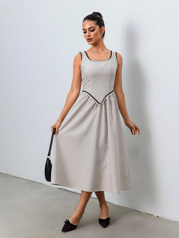 Roylia Elegant Commuter Sleeveless A-Line Dress With Webbing Decor Roylia Elegant Commuter Sleeveless A-Line Dress With Webbing Decor