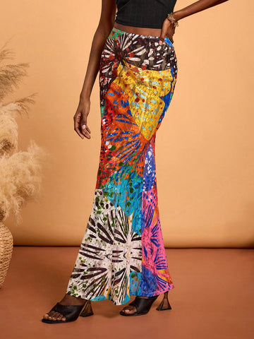 SHAQUITA GARCIA Spring And Summer Hand-Painted Floral Flower Print Lace Elastic Waist Mermaid Party Holiday Long Skirt, Valentine's Day, Vacation SHAQUITA GARCIA Spring And Summer Hand-Painted Floral Flower Print Lace Elastic Waist Mermaid Party Holiday Long Skirt, Valentine's Day, Vacation