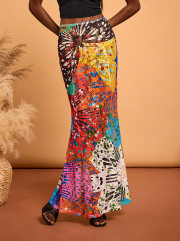SHAQUITA GARCIA Spring And Summer Hand-Painted Floral Flower Print Lace Elastic Waist Mermaid Party Holiday Long Skirt, Valentine's Day, Vacation SHAQUITA GARCIA Spring And Summer Hand-Painted Floral Flower Print Lace Elastic Waist Mermaid Party Holiday Long Skirt, Valentine's Day, Vacation
