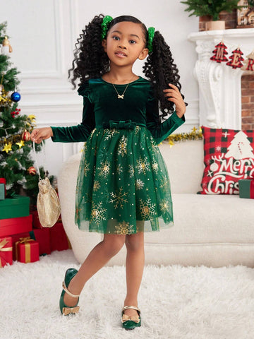 1pc Girls' Knitted Solid Color Fluffy Round Neck Patchwork Woven Net Mesh Combined Casual Dress 1pc Girls' Knitted Solid Color Fluffy Round Neck Patchwork Woven Net Mesh Combined Casual Dress