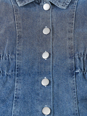 1pc Girls Toddler Denim Acid Wash Collared Button Down Cardigan, Casual For Spring & Autumn Wear, Suitable For Outings And Homewear. 1pc Girls Toddler Denim Acid Wash Collared Button Down Cardigan, Casual For Spring & Autumn Wear, Suitable For Outings And Homewear.