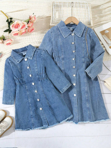 1pc Girls Toddler Denim Acid Wash Collared Button Down Cardigan, Casual For Spring & Autumn Wear, Suitable For Outings And Homewear. 1pc Girls Toddler Denim Acid Wash Collared Button Down Cardigan, Casual For Spring & Autumn Wear, Suitable For Outings And Homewear.