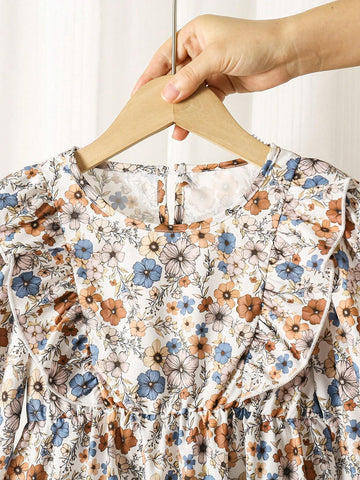 1pc Mother-Daughter Matching Casual All-Match Rural Floral Pattern Round Neck Long Sleeve Ruffle Hem Dress 1pc Mother-Daughter Matching Casual All-Match Rural Floral Pattern Round Neck Long Sleeve Ruffle Hem Dress