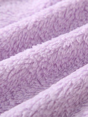 1pc Purple Cat Embroidered Casual Dress For Little Girls, Soft Fleece Warm Outfit 1pc Purple Cat Embroidered Casual Dress For Little Girls, Soft Fleece Warm Outfit