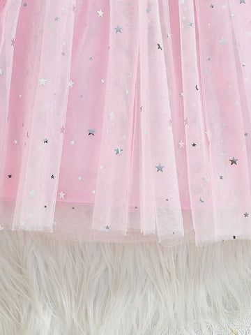 1pc Santa Dress For Girls, Elegant Red Knitted Fabric Christmas Reindeer & Bow Print, Mesh Patchwork Cap Sleeve Top And Dress 1pc Santa Dress For Girls, Elegant Red Knitted Fabric Christmas Reindeer & Bow Print, Mesh Patchwork Cap Sleeve Top And Dress