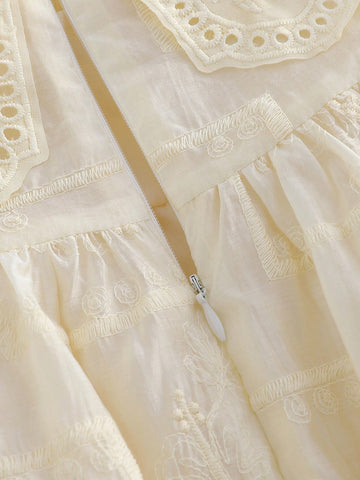 1pc Young Girl Apricot Lace Collar Loose A-Line Dress, Elegant And Sweet Party Wear 1pc Young Girl Apricot Lace Collar Loose A-Line Dress, Elegant And Sweet Party Wear