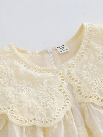 1pc Young Girl Apricot Lace Collar Loose A-Line Dress, Elegant And Sweet Party Wear 1pc Young Girl Apricot Lace Collar Loose A-Line Dress, Elegant And Sweet Party Wear