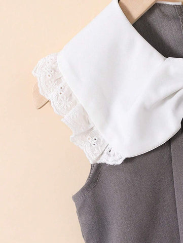 pc Young Girl's Sweet School Sleeveless Peter Pan Collar Bowknot Waist A-Line Hem Dress pc Young Girl's Sweet School Sleeveless Peter Pan Collar Bowknot Waist A-Line Hem Dress