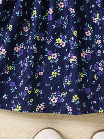 2pcs/Set Girls Countryside Style Chiffon Top And Ditsy Floral Dress 2pcs/Set Girls Countryside Style Chiffon Top And Ditsy Floral Dress
