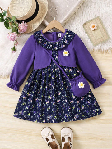 2pcs/Set Girls Countryside Style Chiffon Top And Ditsy Floral Dress 2pcs/Set Girls Countryside Style Chiffon Top And Ditsy Floral Dress