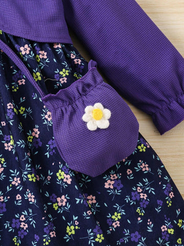 2pcs/Set Girls Countryside Style Chiffon Top And Ditsy Floral Dress 2pcs/Set Girls Countryside Style Chiffon Top And Ditsy Floral Dress
