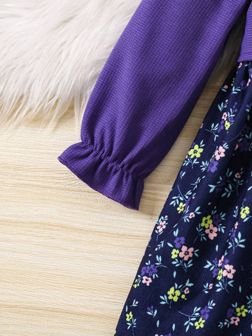 2pcs/Set Girls Countryside Style Chiffon Top And Ditsy Floral Dress 2pcs/Set Girls Countryside Style Chiffon Top And Ditsy Floral Dress
