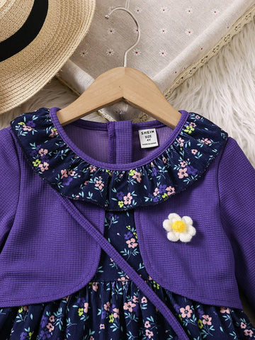 2pcs/Set Girls Countryside Style Chiffon Top And Ditsy Floral Dress 2pcs/Set Girls Countryside Style Chiffon Top And Ditsy Floral Dress