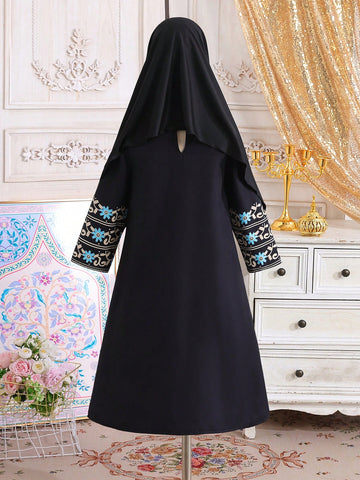 2pcs/Set Young Girls Ramadan Outfit - Traditional Pattern Long Sleeve Dress 2pcs/Set Young Girls Ramadan Outfit - Traditional Pattern Long Sleeve Dress